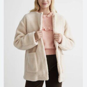& Other Stories Faux Shearling Coat Light Beige Cream Wool Teddy Size Small